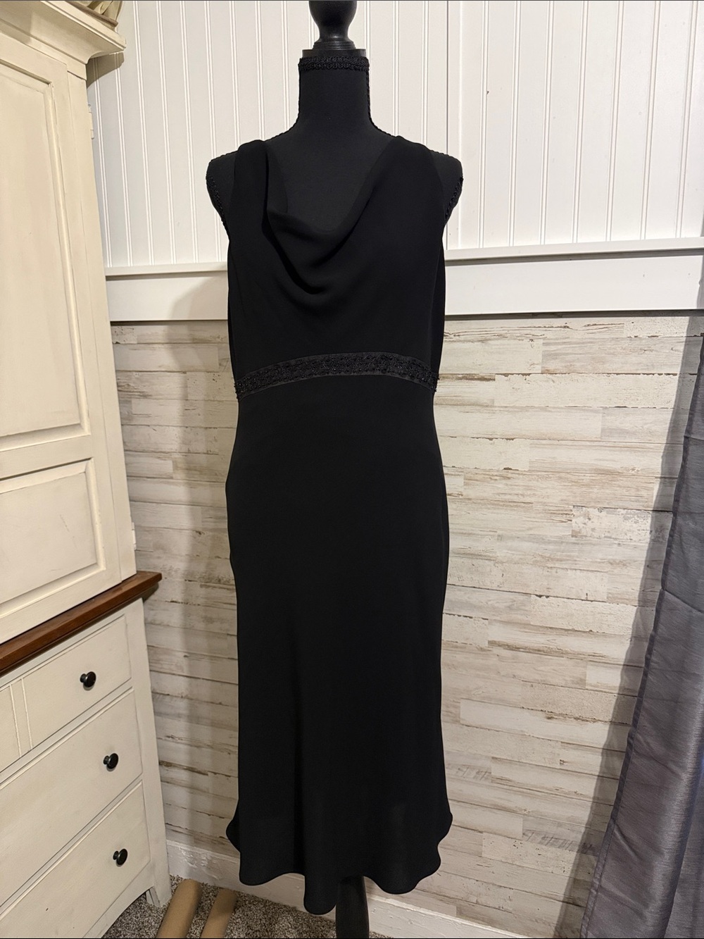 Sleeveless Black Cowl Neck Midi Dress